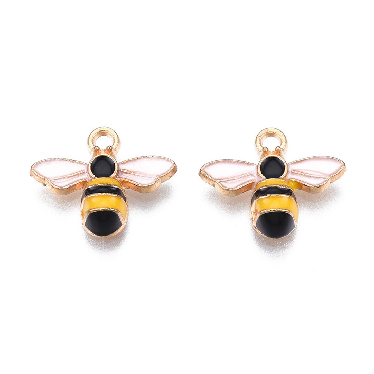 Light Gold Enamel Bee Charm, Colorful, 15mm