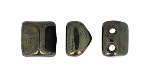 CzechMates 2-Hole 6 x 6mm Luster - Metallic Olivine Roof Bead 2.5-Inch Tube