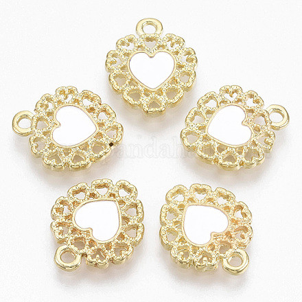 Gold Plated Alloy Enamel Filigree Heart Charm - White