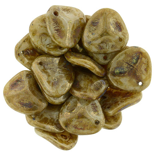 Czech Glass 14 x 13mm Opaque Lt Beige - Bronze Picasso Rose Petal Bead Strand (25pcs)