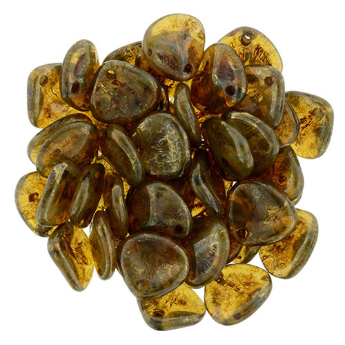 Czech Glass 8 x 7mm Milky Topaz - Bronze Picasso Rose Petal Bead Strand (50pcs)