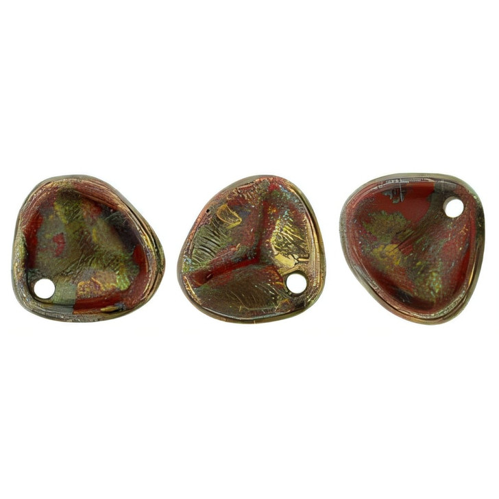 Czech Glass 8 x 7mm Opaque Red - Bronze Picasso Rose Petal Bead Strand (50pcs)