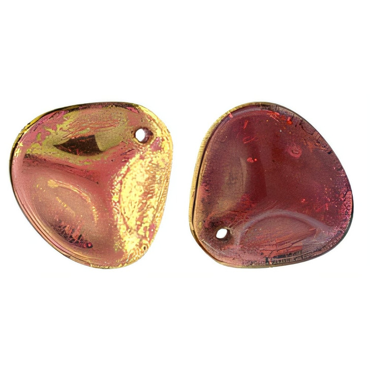 Czech Glass 14 x 13mm Gold - Mauve Rose Petal Bead Strand (25pcs)