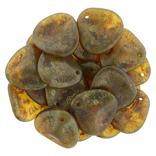 Czech Glass 14 x 13mm Milky Topaz - Copper Picasso Rose Petal Bead Strand (25pcs)