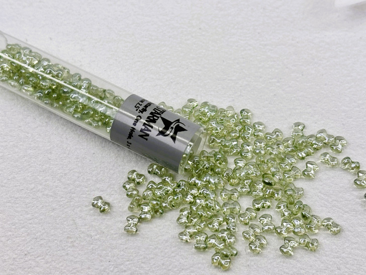 Czech Glass Butterfly Bead, One Hole, 3 x 4 mm Tube 2.5" : Luster - Transparent Lt Green