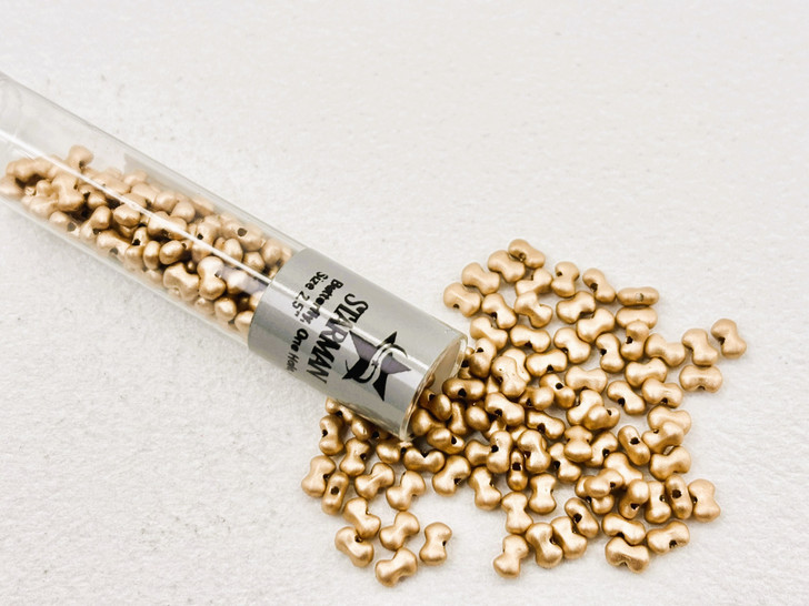 Czech Glass Butterfly Bead, One Hole, 3 x 4 mm Tube 2.5" : Matte - Metallic Flax