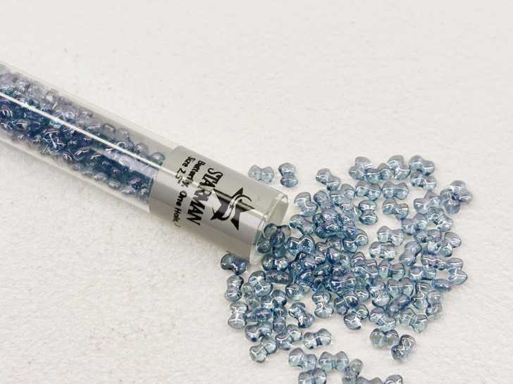 Czech Glass Butterfly Bead, One Hole, 3 x 4 mm Tube 2.5" : Luster - Transparent Blue