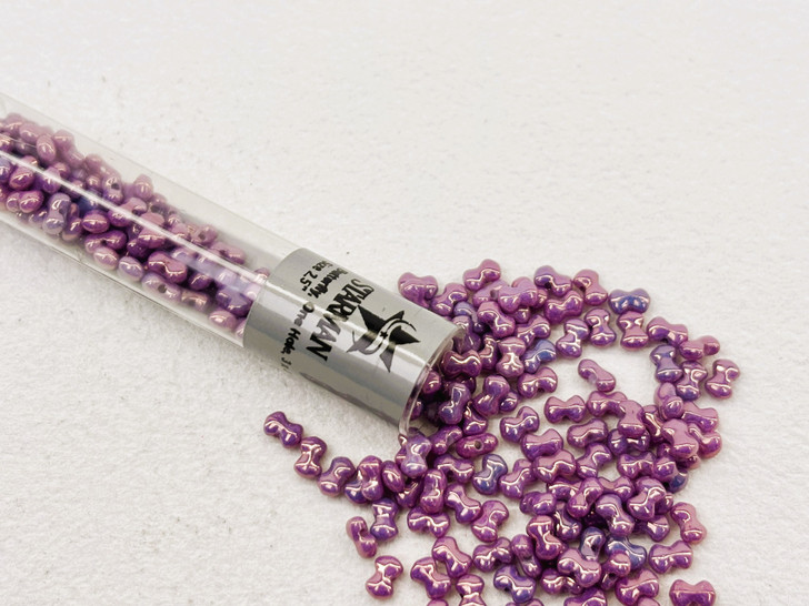 Czech Glass Butterfly Bead, One Hole, 3 x 4 mm Tube 2.5" : Luster - Metallic Amethyst Chalk