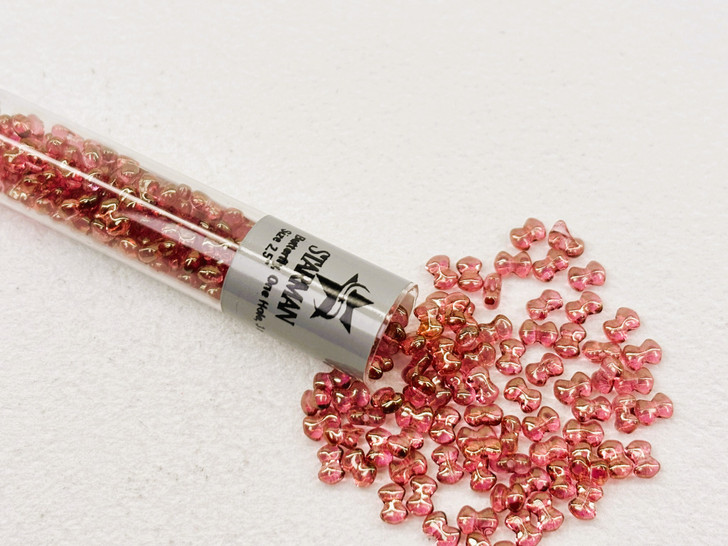 Czech Glass Butterfly Bead, One Hole, 3 x 4 mm Tube 2.5" : Luster - Pink