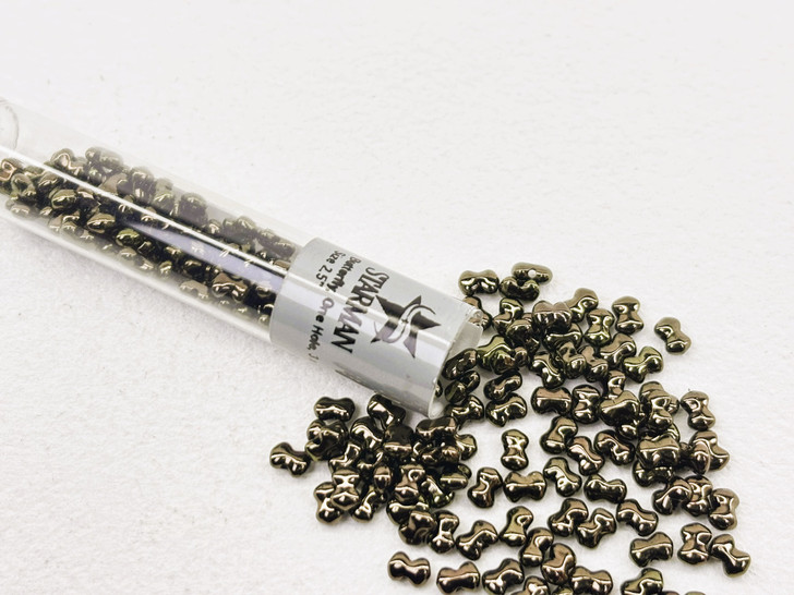 Czech Glass Butterfly Bead, One Hole, 3 x 4 mm Tube 2.5" : Luster - Metallic Olivine