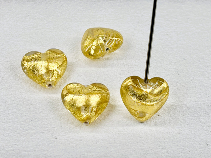 Lampwork Gold Foiled Crystal Heart - 18mm