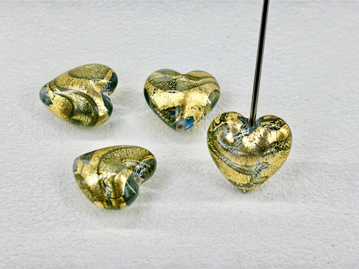 Lampwork Gold Foiled Sapphire Heart - 18mm