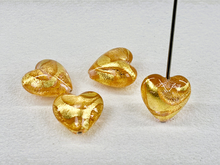 Lampwork Gold Foiled Rosaline Heart - 18mm