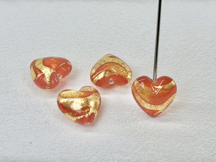 Lampwork Gold Foiled Hyacinth Heart - 18mm