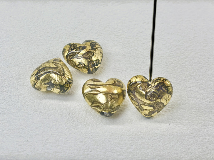 Lampwork Gold Foiled Amethyst Heart - 18mm