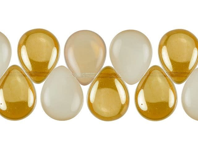 Czech Glass 16mm Milky Jonquil Celsian Pear-Shaped Drop Bead Strand by Starman