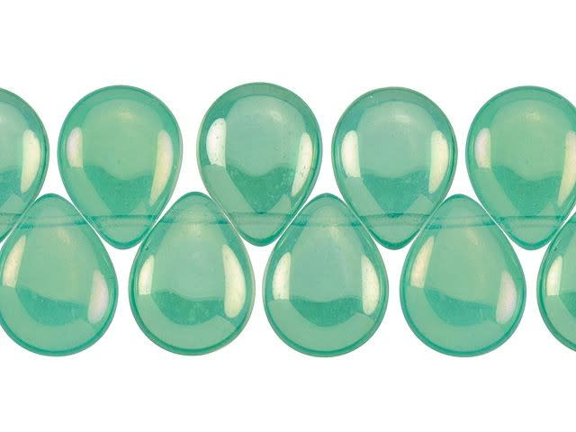 Czech Glass 16mm Milky Peridot Luster Iris Pear-Shaped Drop Bead Strand by Starman