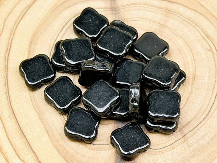 Czech Glass Quatrefoil  3-Hole 8mm Tile - Jet