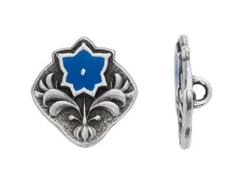 TierraCast Silver Square Flower Button with Royal Blue Enamel 14.1x14.6mm