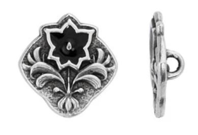 TierraCast Silver Square Flower Button with Black Enamel 14.1x14.6mm