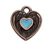 TierraCast Antique Copper Heart Charm with Sky Blue Enamel Center 12.2x14.4mm