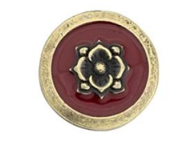 TierraCast Antique Bronze Round Blossom Button with Red Cherry Enamel