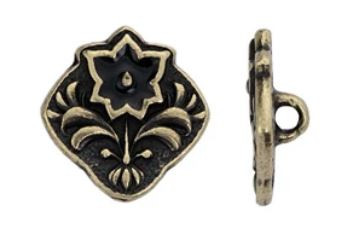 TierraCast Antique Bronze Square Flower Button with Black Enamel 14.1x14.6mm