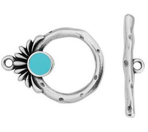 Antique Silver Toggle Clasp with Light Sky Blue Accent 27.4x27.1mm