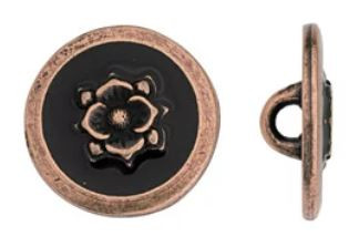 TierraCast Antique Copper Round Blossom Button with Black Enamel 14.3mm