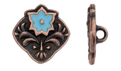 TierraCast Antique Copper Square Flower Button with Sky Blue Enamel 14.1x14.6mm