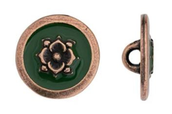 TierraCast Antique Copper Round Blossom Button with Green Enamel 14.3mm