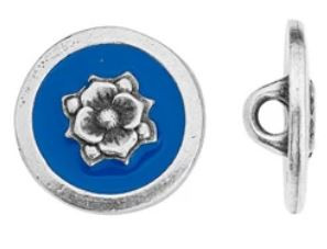 TierraCast Antique Silver Round Blossom Button with Royal Blue Enamel 14.3mm