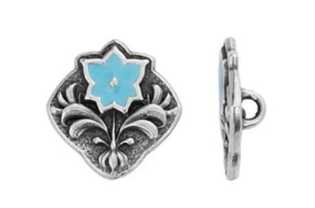 TierraCast Silver Square Flower Button with Light Sky-Blue Enamel 14.1x14.6mm