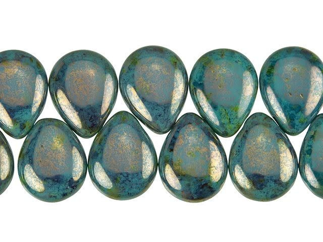 ★パラサイト 16ミリ珠 ビーズB(SA+) Czech Glass 16mm Turquoise Bronze Picasso Pear-Shaped Drop Bead