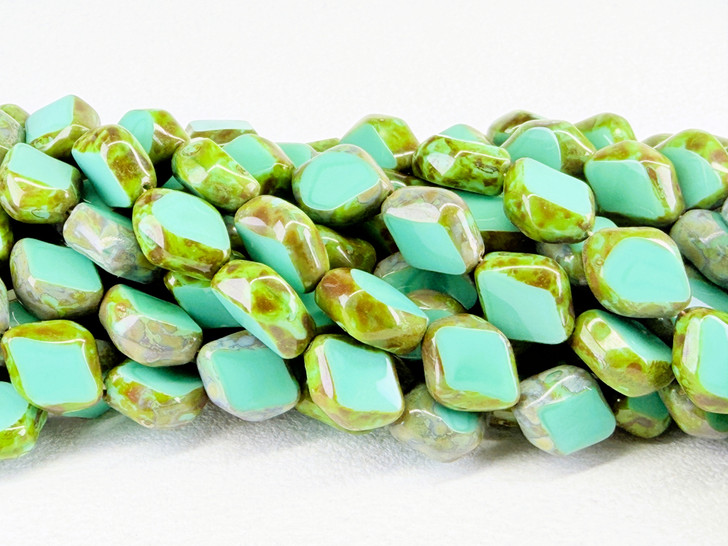 Vintage Czech Glass Table Cut Funky Nugget Bead, Turquoise Picasso