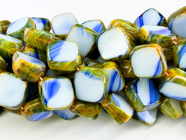 Vintage Czech Glass Table Cut Diamond Bead, Cobalt & White Picasso