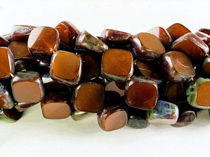 Vintage Czech Glass Table Cut Diamond Bead, Umber Picasso