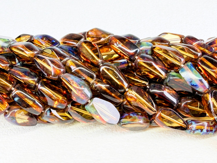 Vintage Czech Glass Table Cut Rhombus Bead, Topaz Picasso