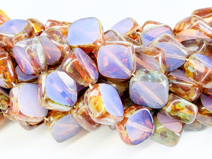 Vintage Czech Glass Table Cut Diamond Bead, Opaline Picasso