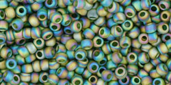 TOHO Bead Round Size 11/0 Transparent-Rainbow Frosted Olivine - 2.5 Inch Tube