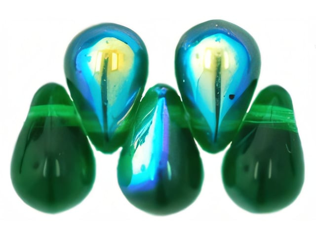 Czech Tear Drops 6 x 4mm : Green Emerald AB (100pc Strand) by Starman