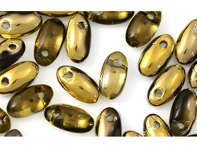 Czech Rizo 6 x 2.5mm: Black Diamond - Gold 1/2 Coat, 2.5" Tube
