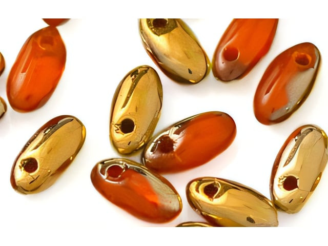 Czech Rizo 6 x 2.5mm: Opal/Orange - Gold 1/2 Coat, 2.5" Tube