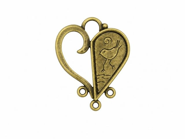 JBB Heart/Bird Pendant : Antique Brass