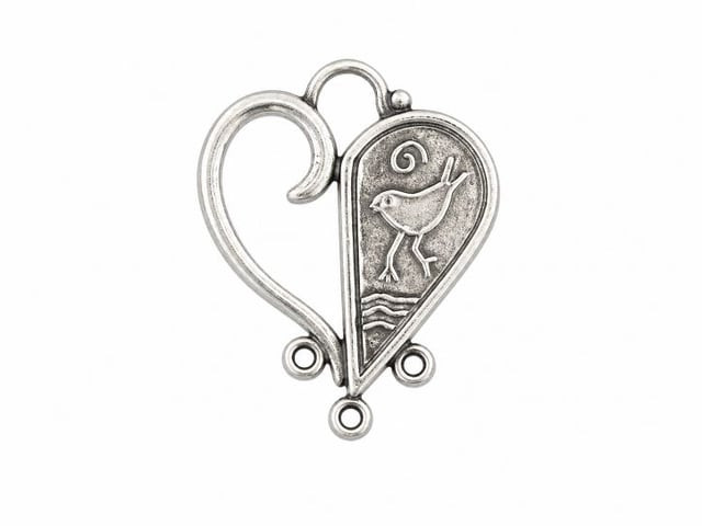 JBB Heart/Bird Pendant : Antique Silver