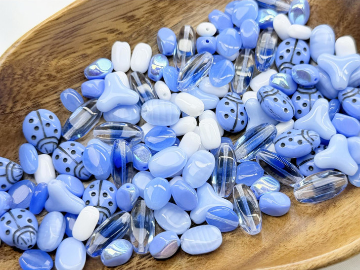 Limited Edition Czech Glass Blue Ladybird Bead Soup - 100 grams