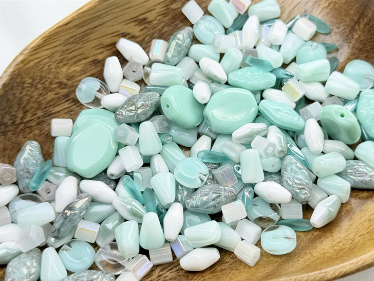 Limited Edition Czech Glass Mint Milkglass Bead Soup - 100 grams
