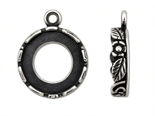 JBB Floral Bezel Pendant 10mm : Antique Silver