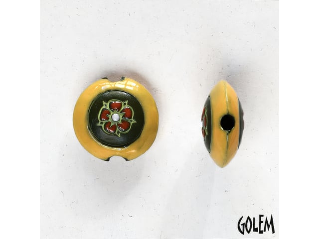 Golem Design Studio Golden Wildflower Small Lentil Ceramic Bead, 17mm