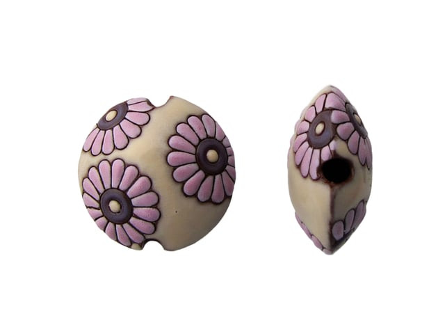 Golem Design Studio Blush Daisy Medium Lentil Ceramic Bead, 23mm